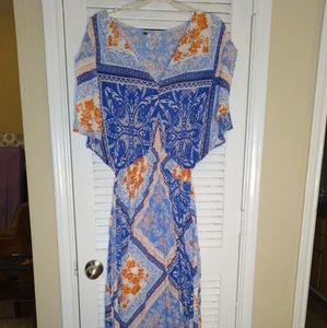 Long blue maxi dress w/ double thigh splits